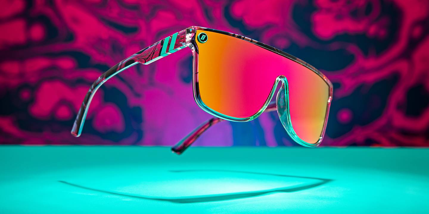 Buttery Bros SciFi Shield Sunglasses - Pink Revo Lenses with Teal Frames