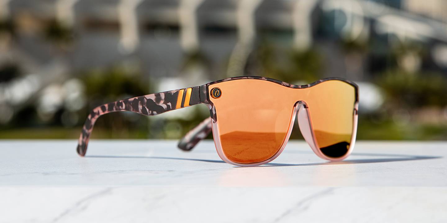 Lion Heart Polarised Sunglasses Shield Lens & Crystal Peach Tortoise