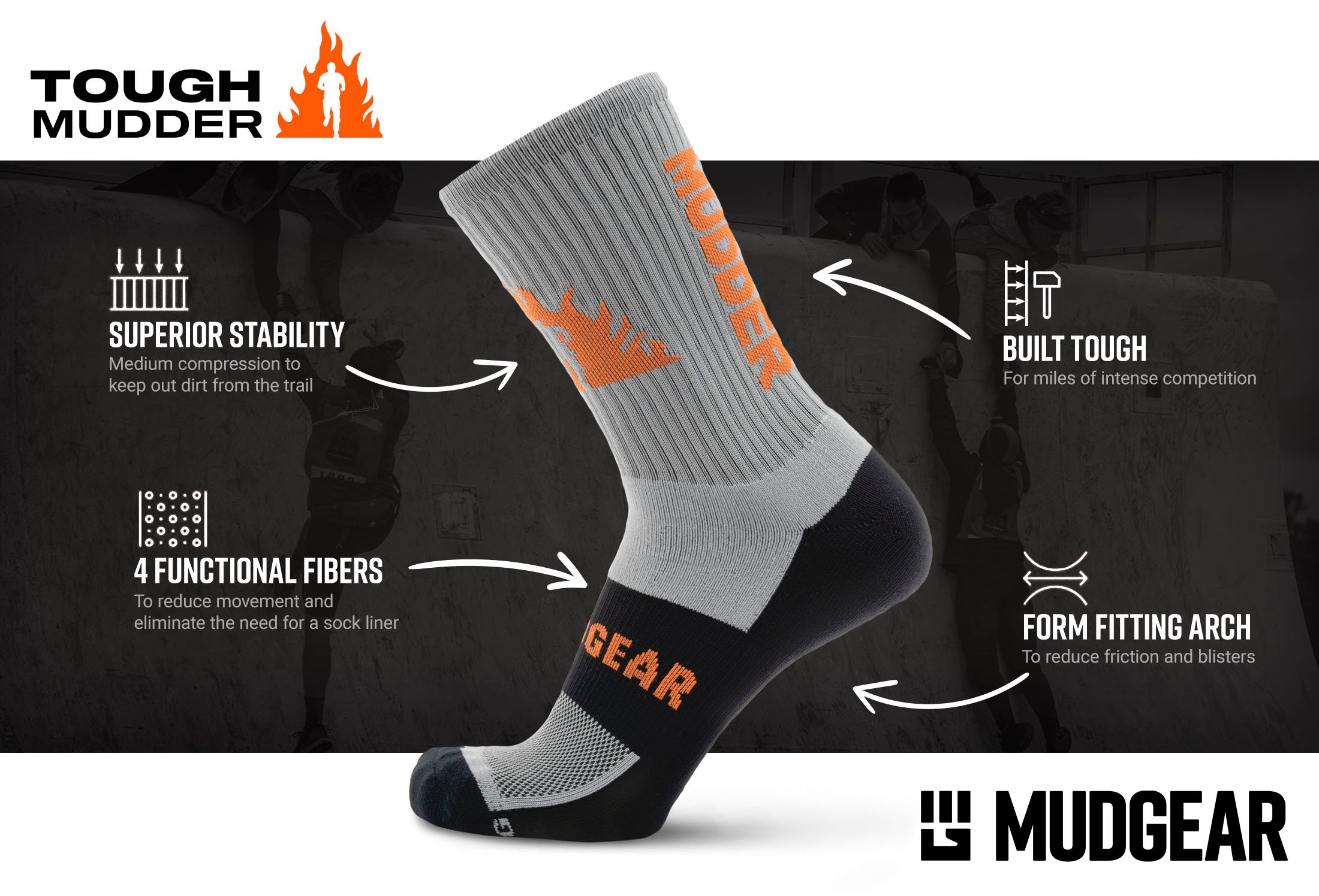 Infographic of Tough Mudder by MudGear Crew Height Sock