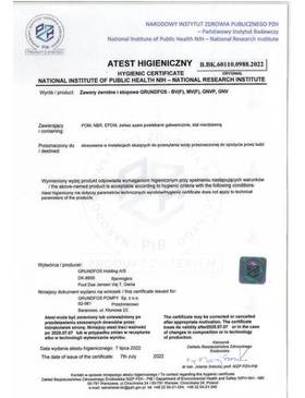 Atest higieniczny - GNVP, GNV, BV(F), MV(F)