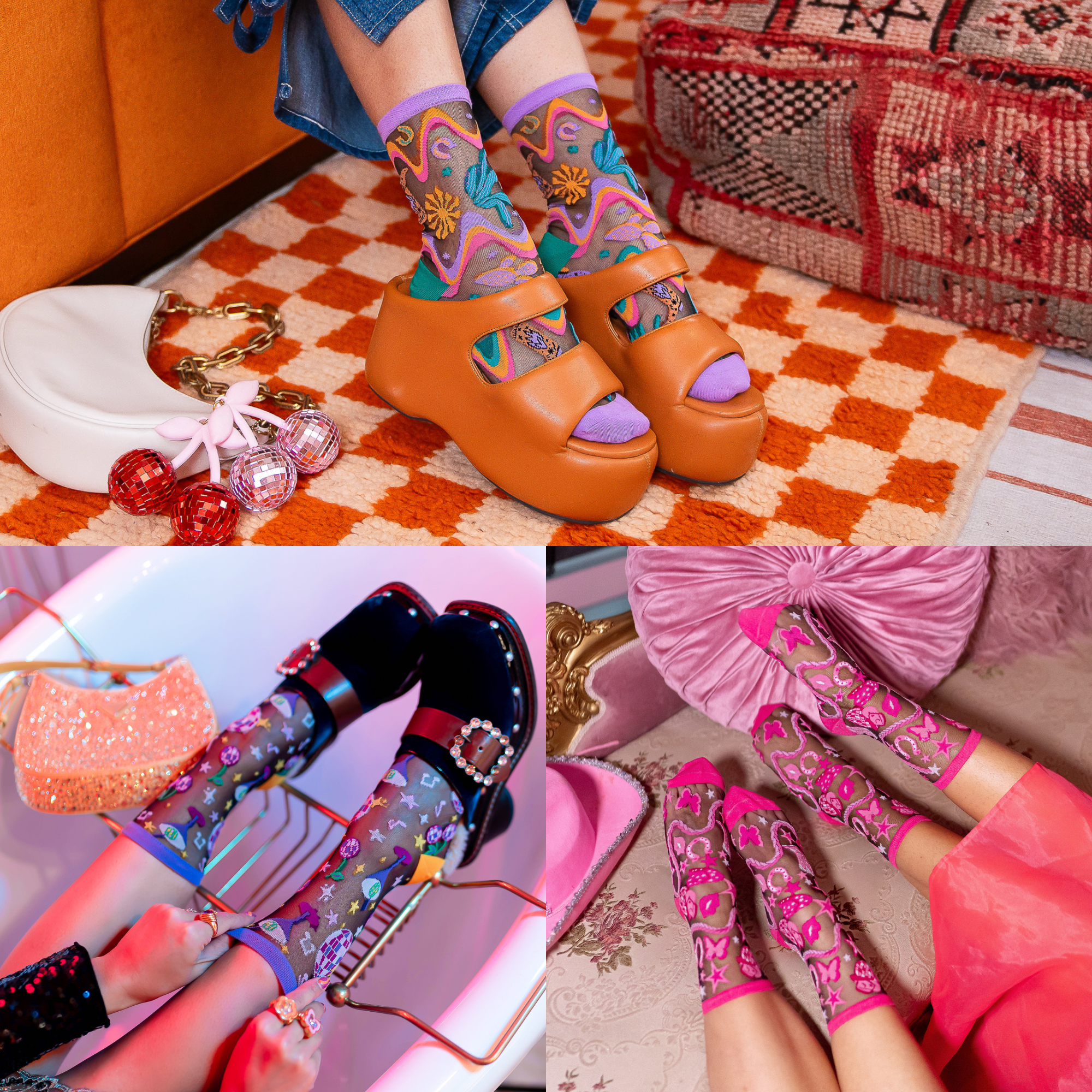 disco party black sheer socks for women music festival coachella socks