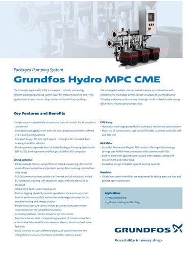 GRUNDFOS HYDRO MPC CME, Packaged Pumping System (Data sheet)