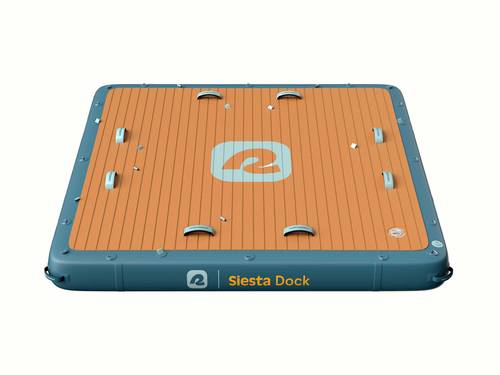 The Inflatable Siesta Dock with a wooden deck design on a white background.