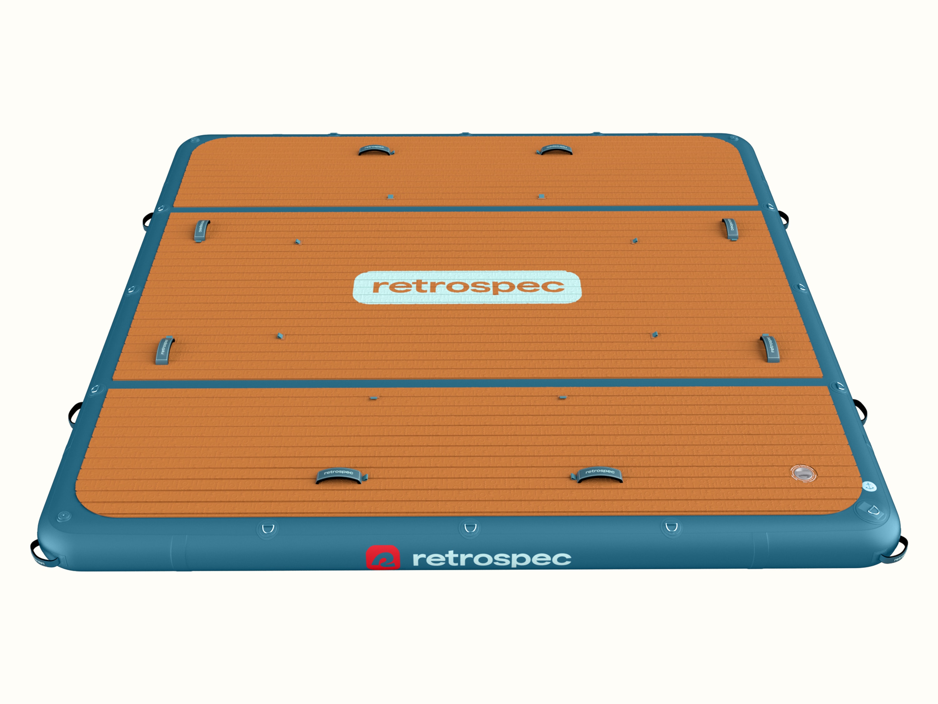 The Inflatable Siesta Dock with a wooden deck design on a white background.