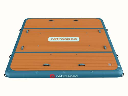 The Inflatable Siesta Dock with a wooden deck design on a white background.