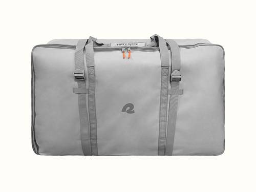 A gray bag with strap handles and the logo “retrospec” on the top left corner.