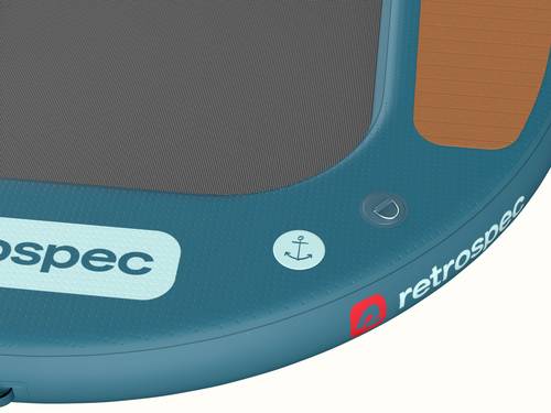 A close-up view of the Siesta Hammock Inflatable Water Platform -Circle's topside ¼” threaded mount and D-Ring.