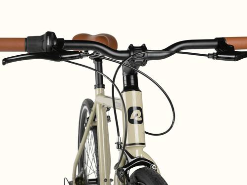 Close-up of the Harper 7 Speed bike's handlebar and front fork against a white background.