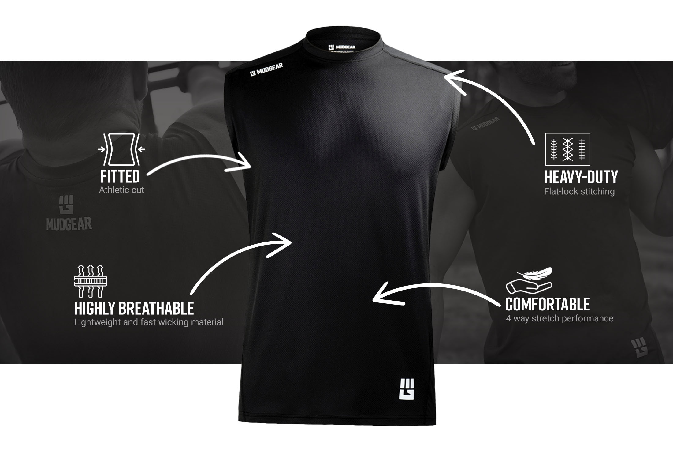 Infographic of Men's Fitted Performance Shirt VX - Sleeveless (Black)