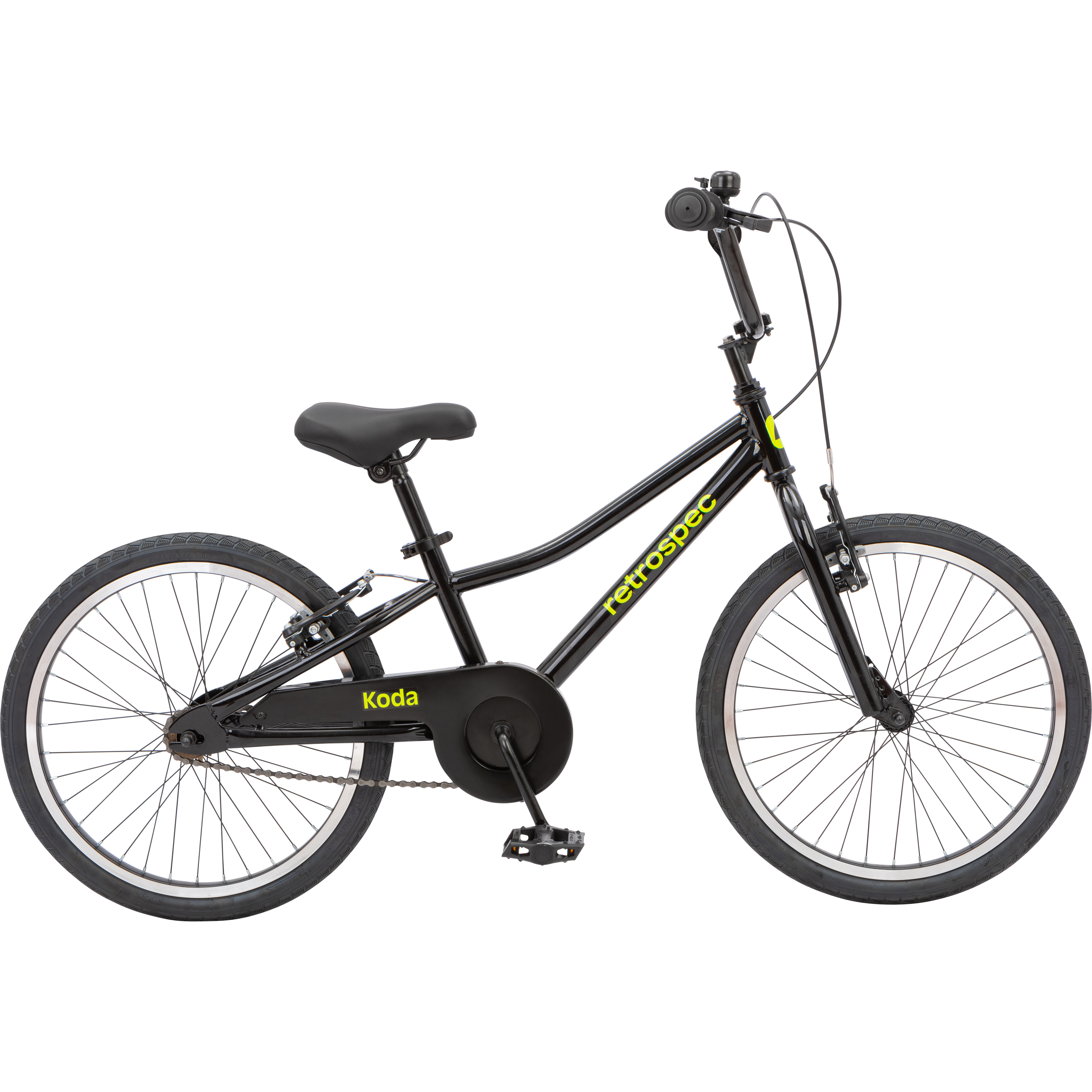 A black kid's bicycle with a black seat, isolated on a transparent background.