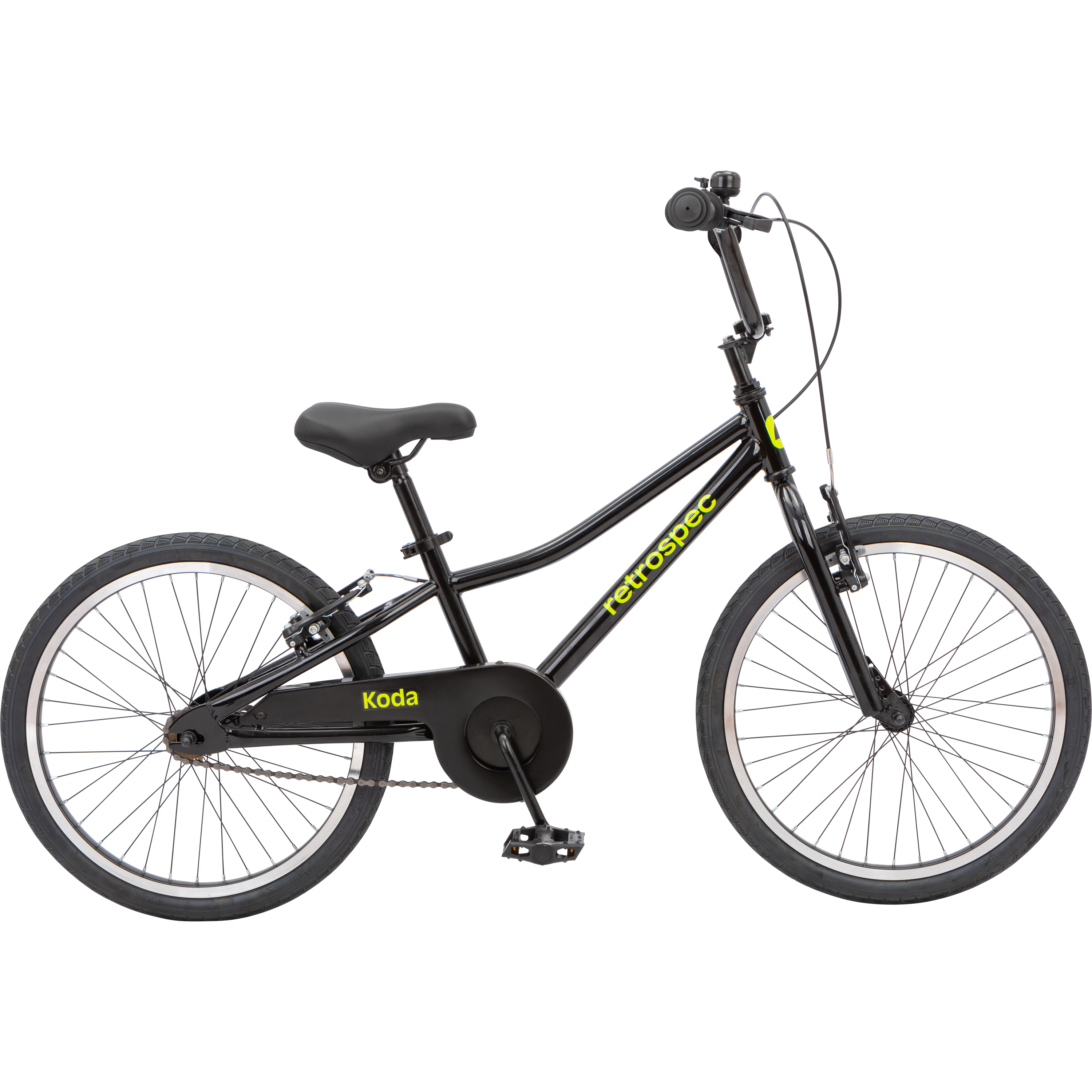 A black kid's bicycle with a black seat, isolated on a transparent background.