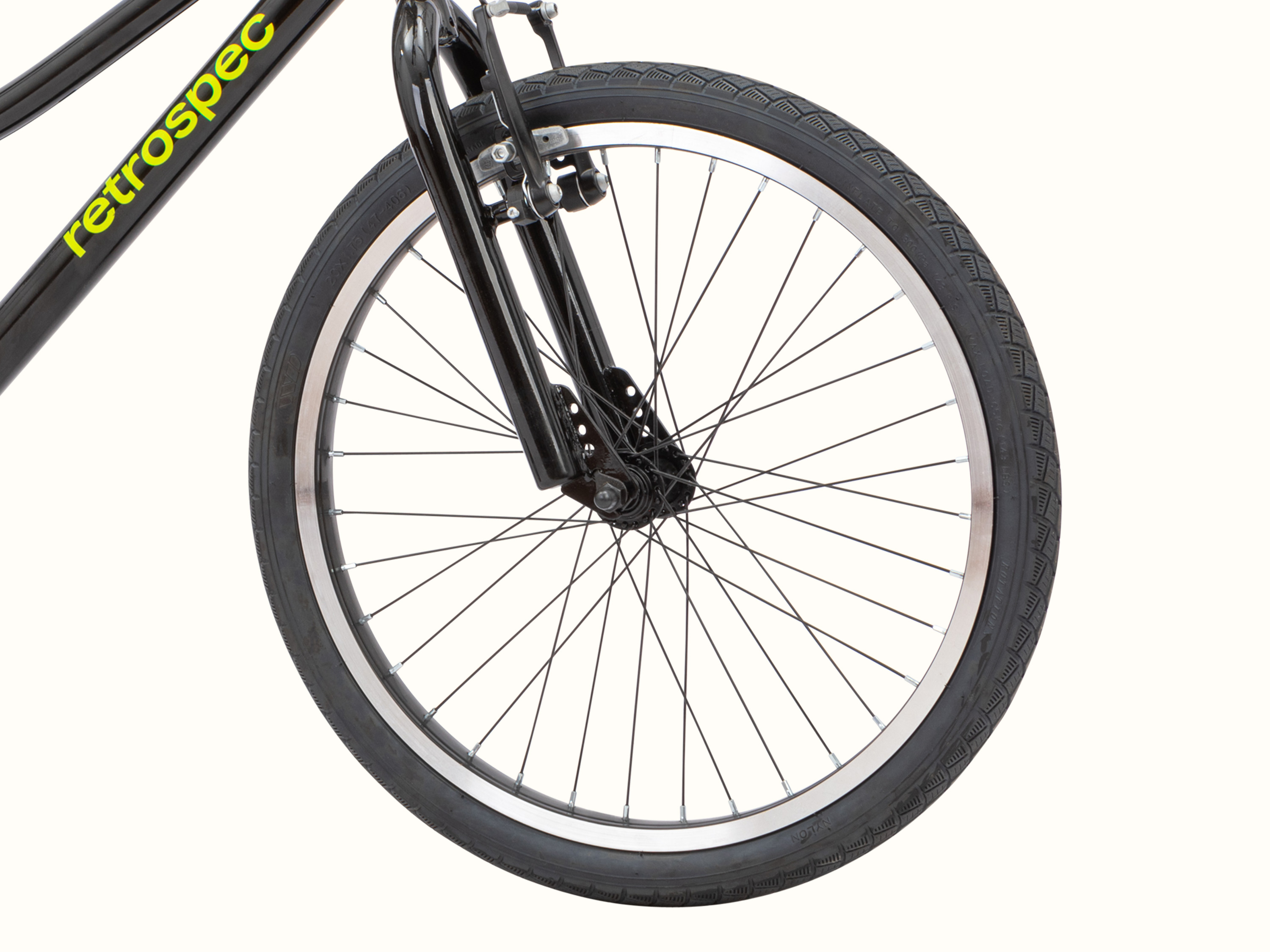 Close-up of a bike wheel with 