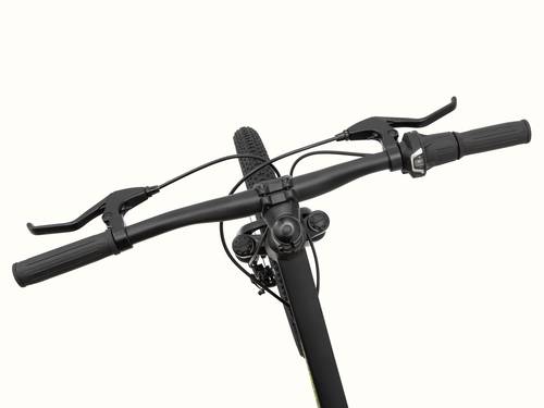 Close-up of Dart Plus 20" Kids Bike handlebars with brake levers and gear shifters on white background.