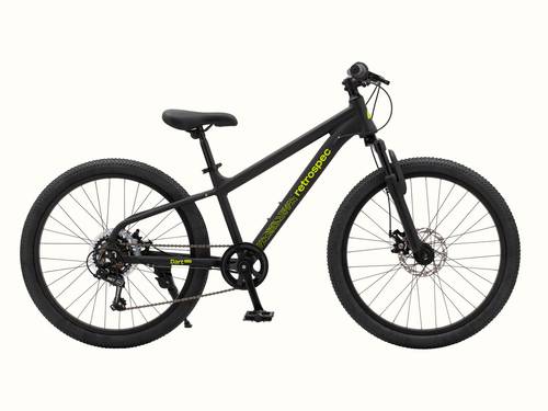 Koda Plus 24" Kids' Bike with prominent neon green "retrospec" brand text on the frame, isolated on a white background.