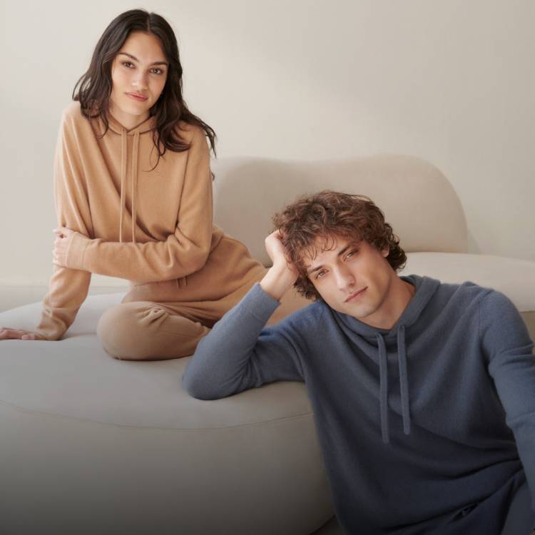 Male and Female Models in Essential Cashmere Set