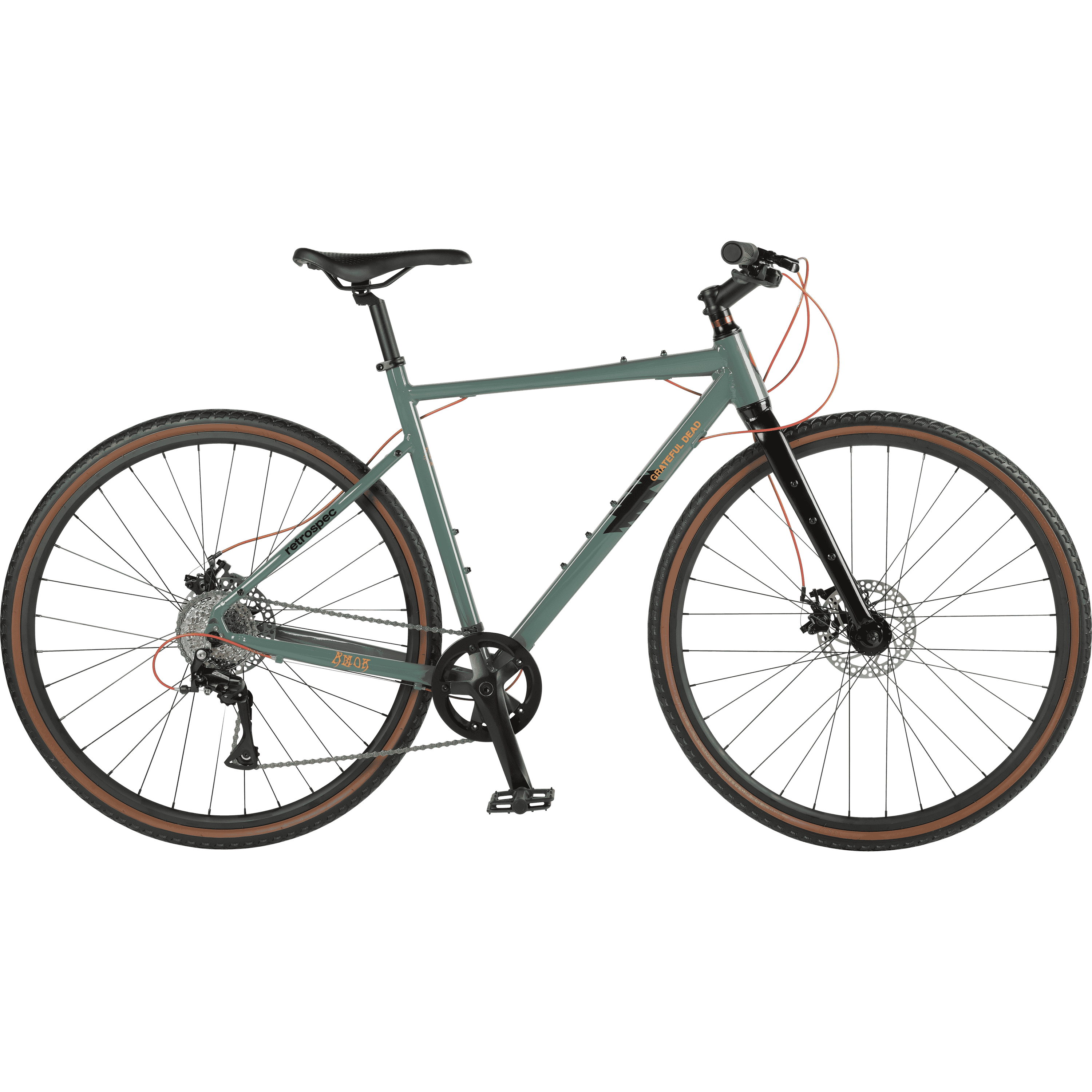 The Grateful Dead Amok Gravel Adventure Bike in green featuring the Dead's iconic Steal Your Face graphic and a black lightening bolt on the frame.