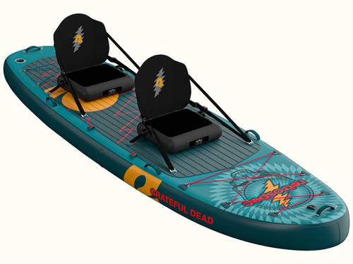 Grateful Dead Weekender Crew Multi-Person Inflatable Stand Up Paddle Board with two black inflatable kayak seats attached.