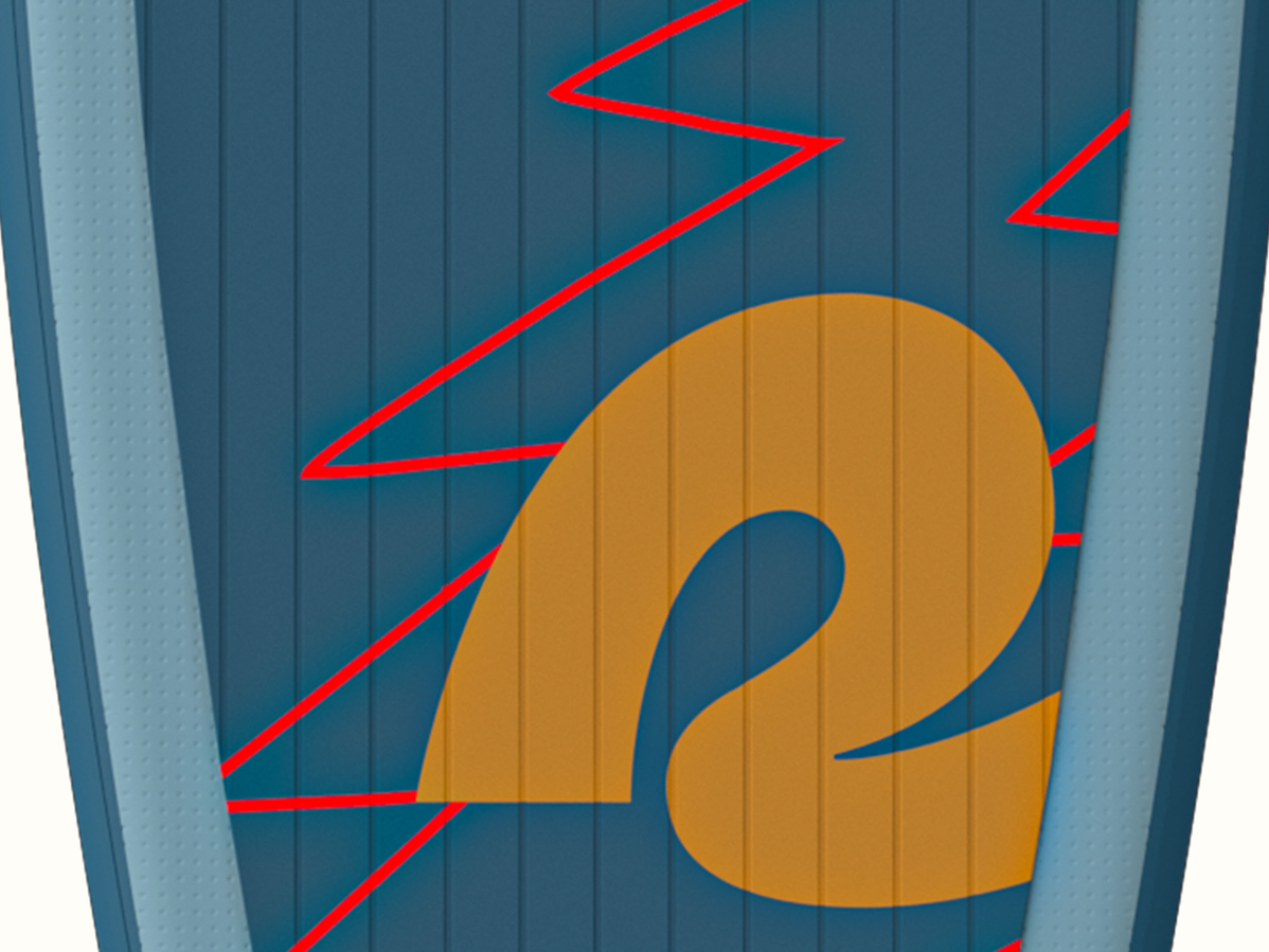 Close-up of the blue Grateful Dead Weekender Inflatable Paddle Board featuring a large yellow 