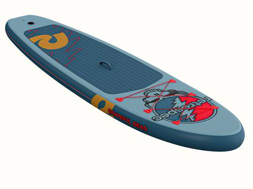 A vibrant blue Grateful Dead Weekender Inflatable Paddle Board featuring iconic Grateful Dead artwork, including "Steal Your Face", a lightning bolt and a large "retrospec" logo.