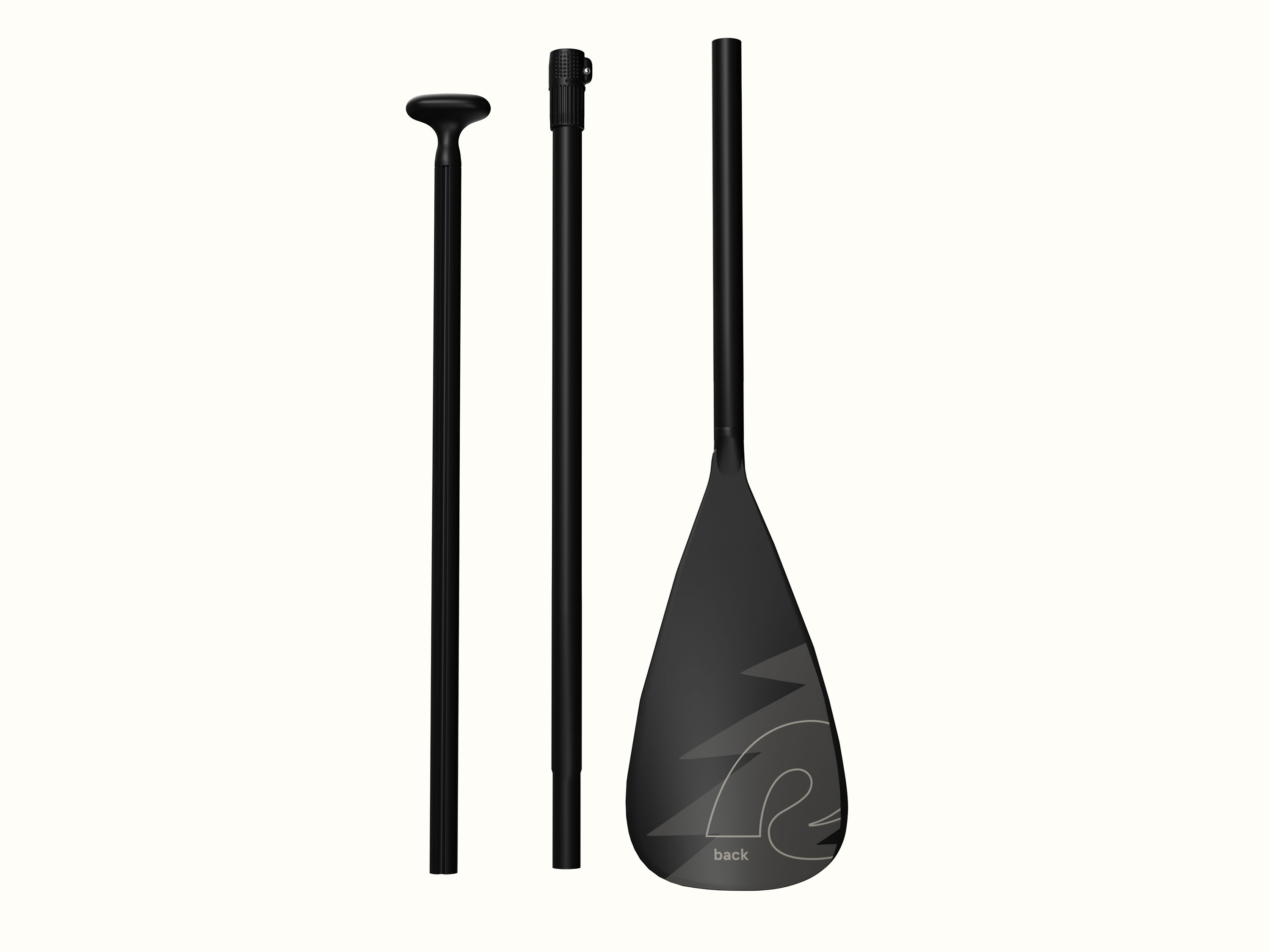 Three piece adjustable black paddle with grey Grateful Dead lightening bolt artwork and a 