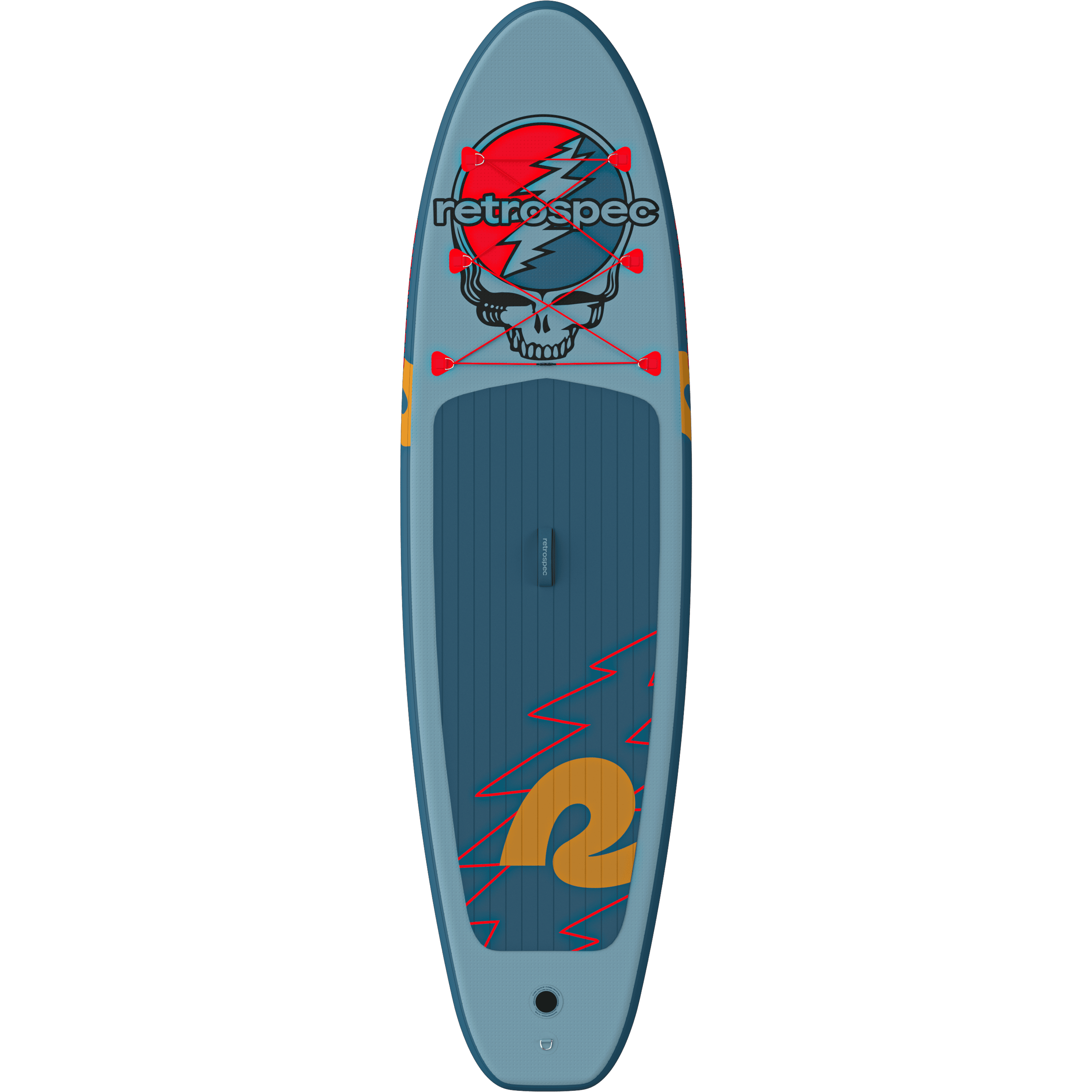 A vibrant blue Grateful Dead Weekender Inflatable Paddle Board featuring iconic Grateful Dead artwork, including 