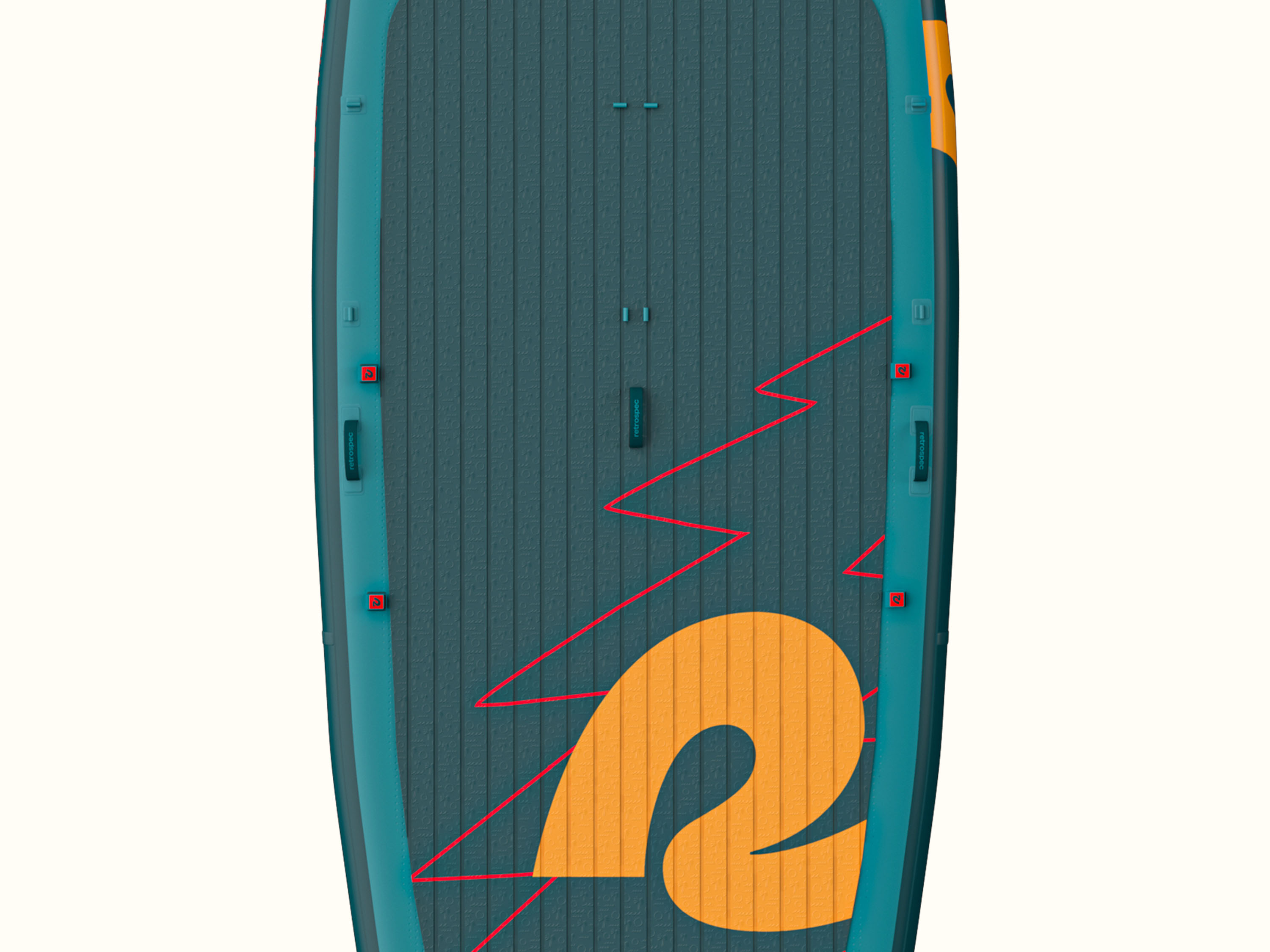 Close up of the textured deck pad with a large yellow 