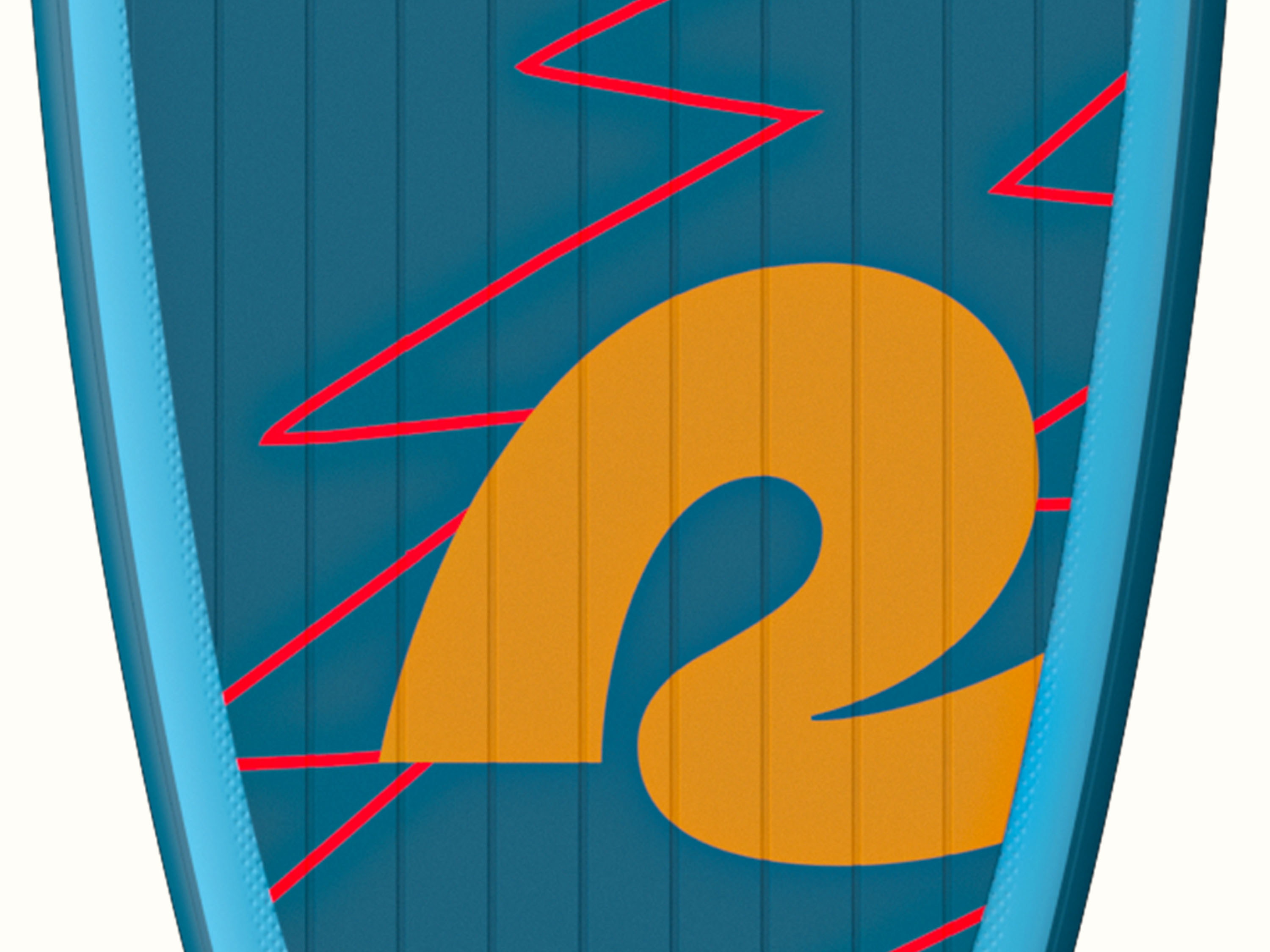 A close-up of the blue Grateful Dead Weekender Nano Kids' Inflatable Paddle Board paddleboard featuring a large orange 