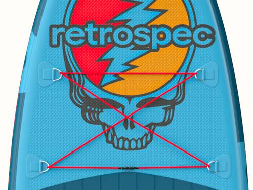 The vibrant Grateful Dead Weekender Nano Kids' Inflatable Paddle Board featuring the Grateful Dead Steal Your Face iconic artwork, with red bungee cords and a textured surface for grip.