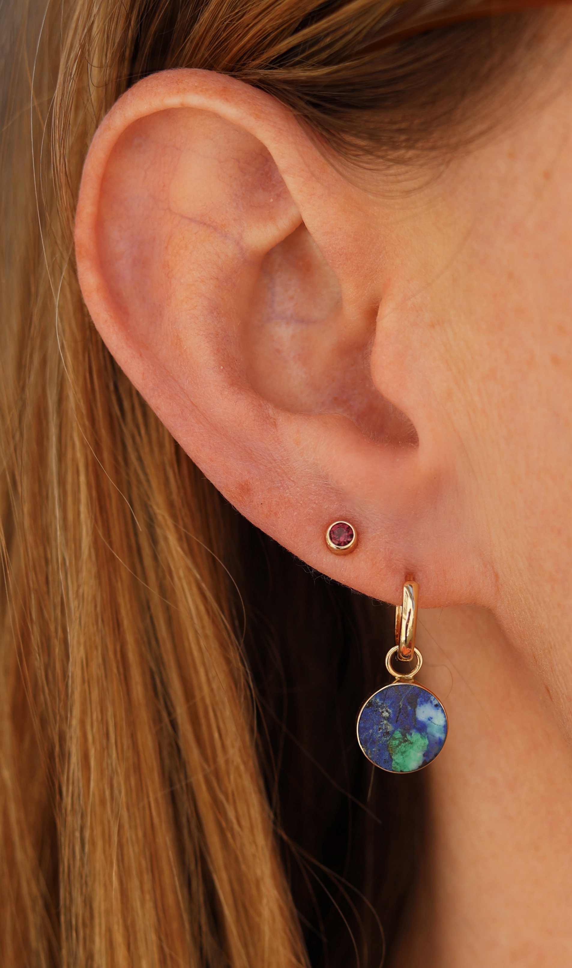 Azurite And Yellow Gold Charm Earrings