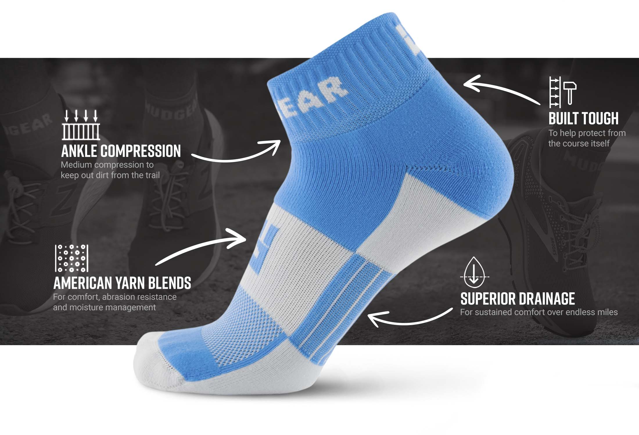 Mudgear Premium Compression Socks Run Hike Trail Recovery