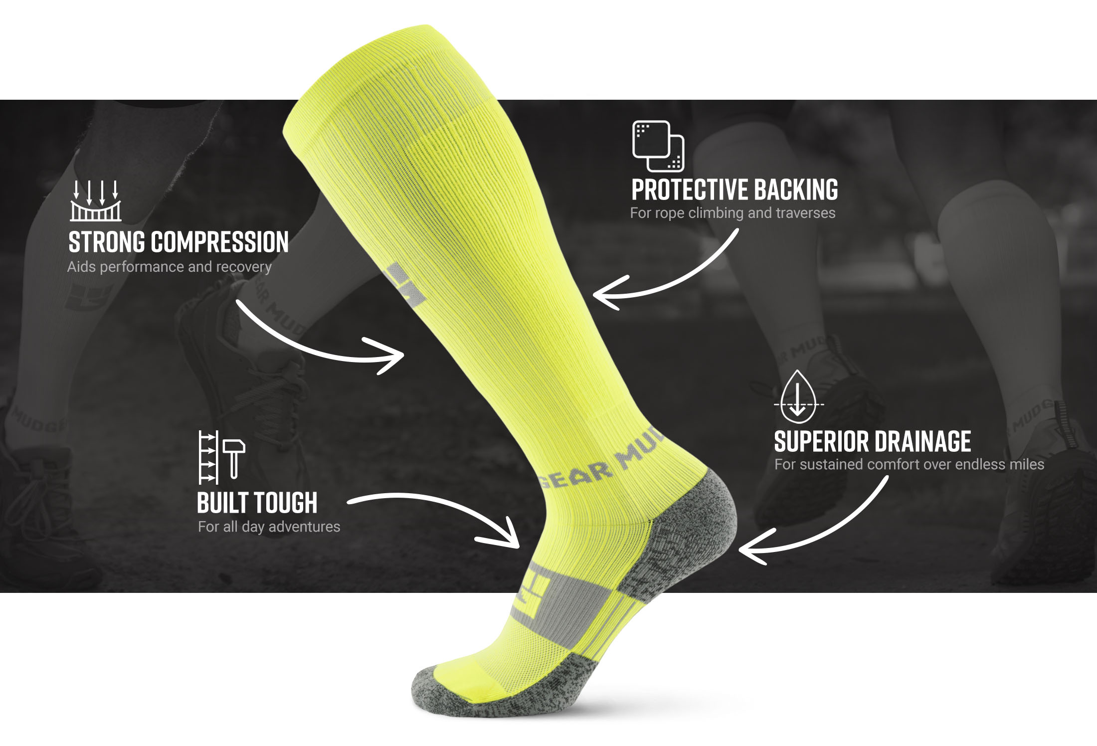 Infographic of Tall Compression Socks (Neon Yellow)