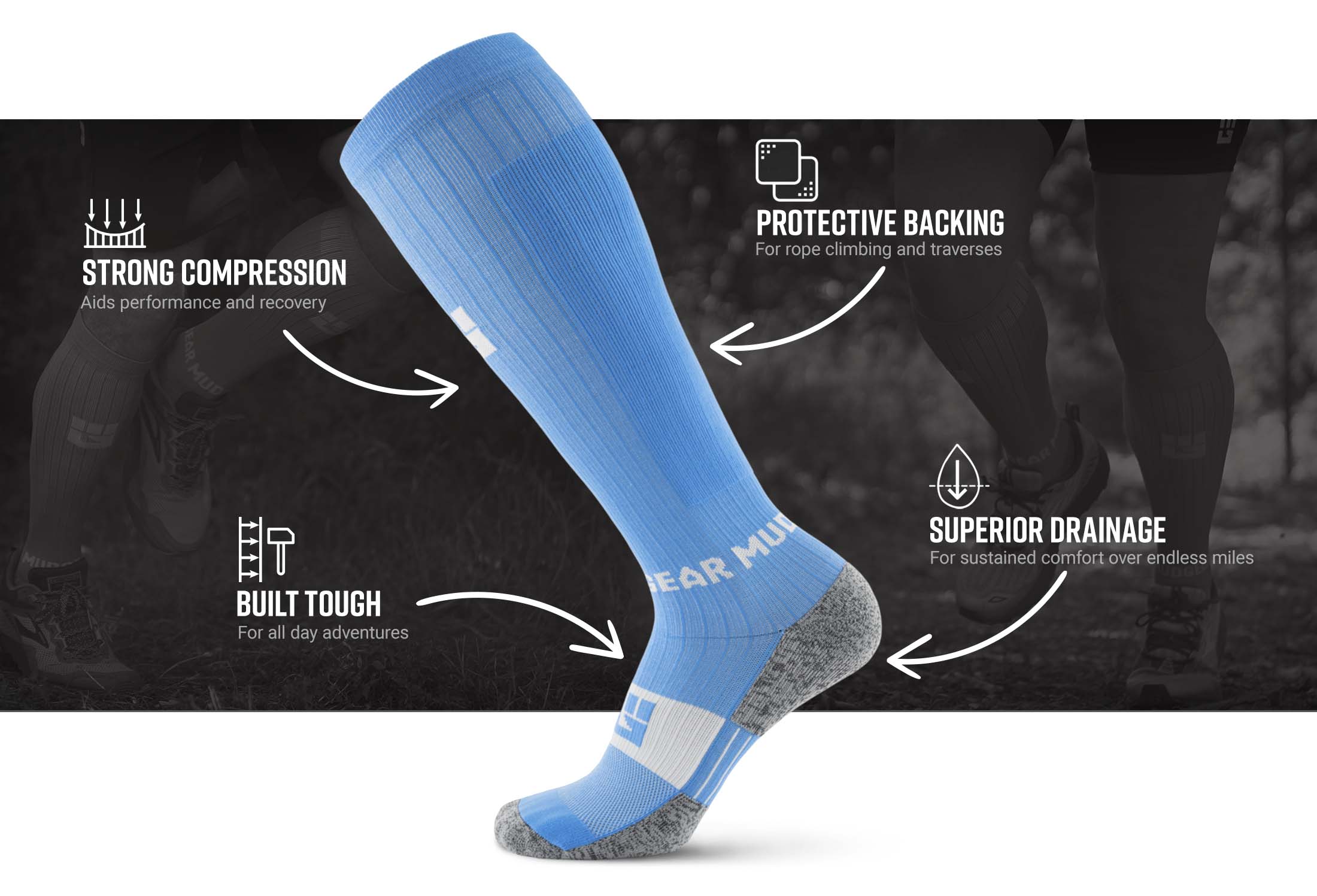 Infographic of Tall Compression Socks (Neon Blue)