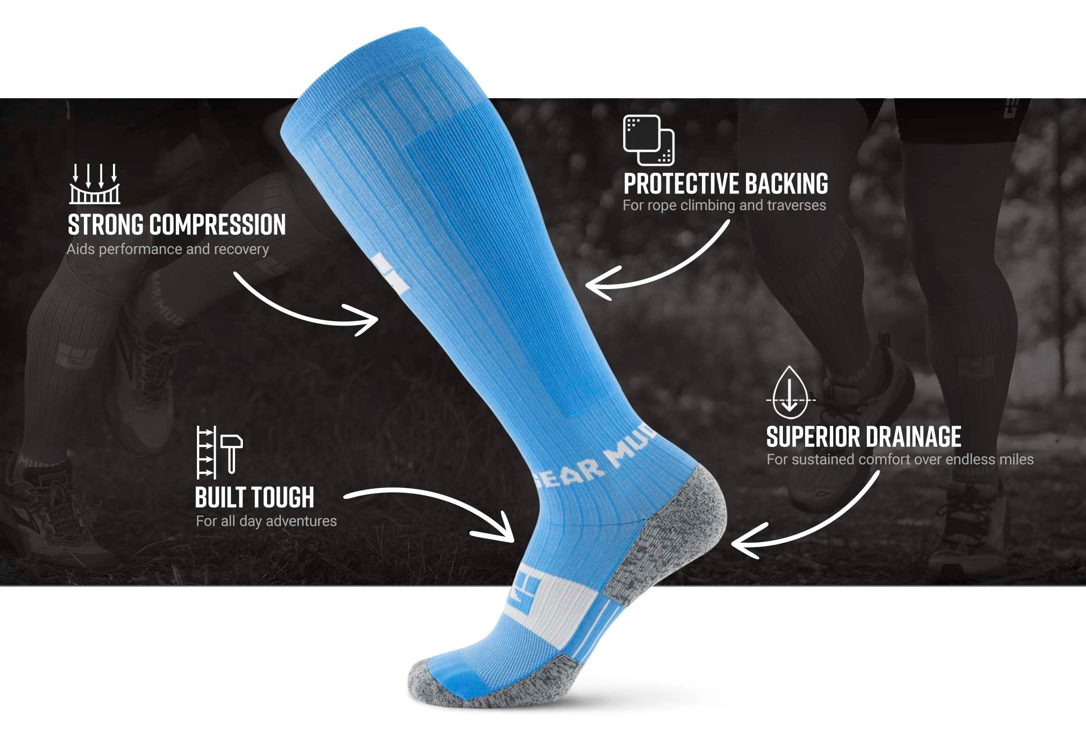 Infographic of Tall Compression Socks (Neon Blue)