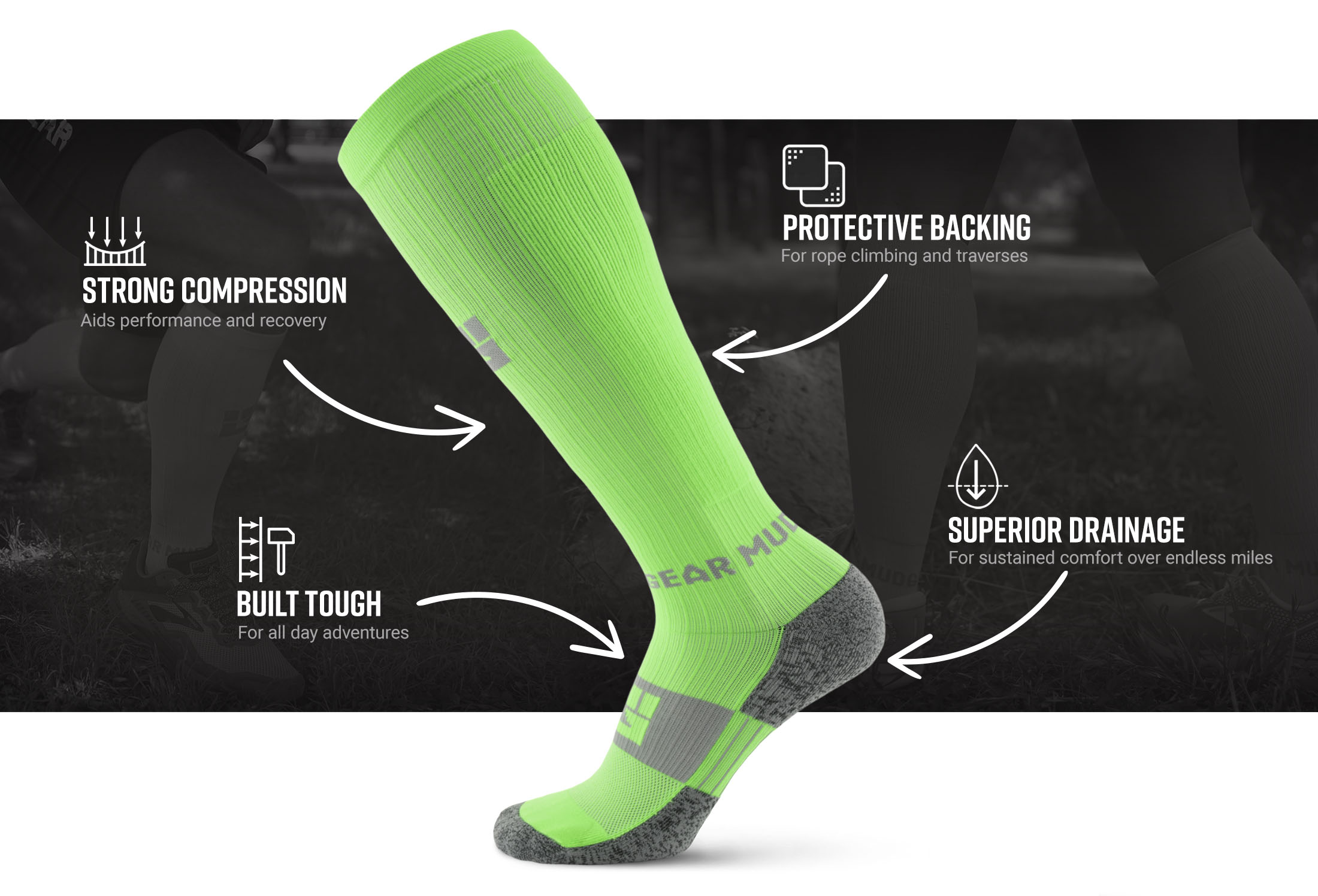Infographic of Tall Compression Socks (Neon Green)