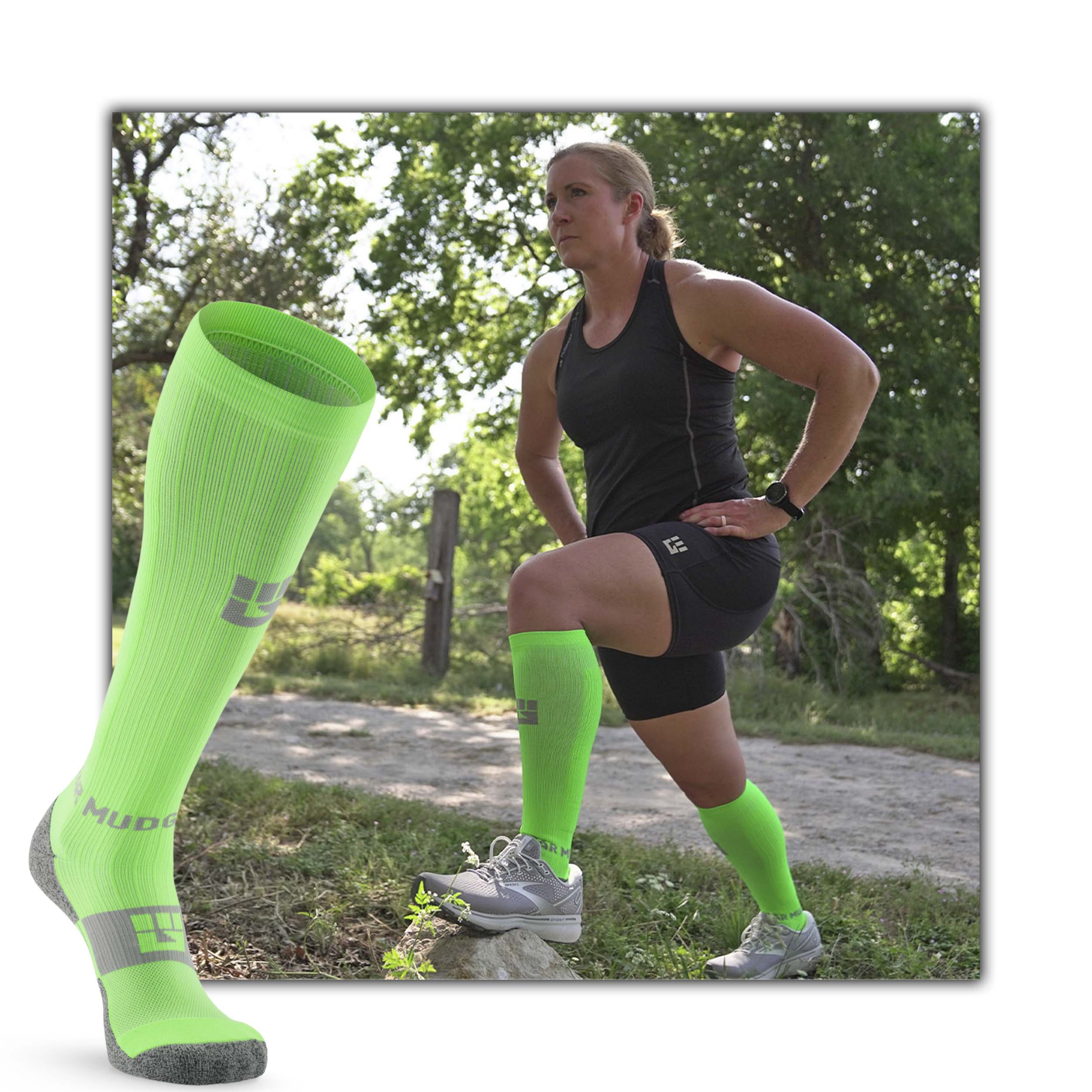 Bright Compression Socks Tall Compression Socks (Neon Green) – MudGear