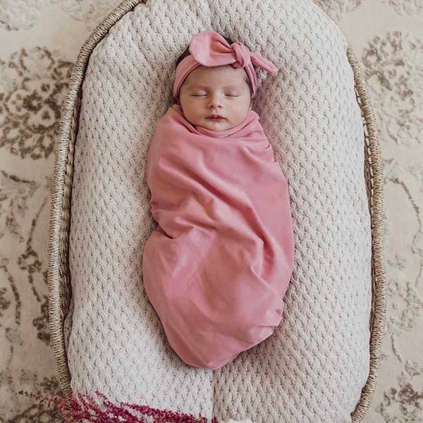 Jewel Pink Baby Jersey Wrap & Topknot Set Snuggle Hunny