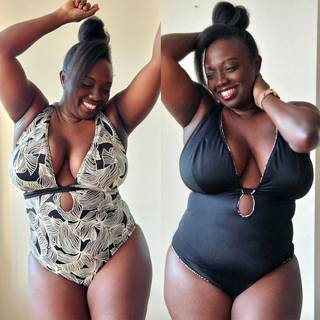 Curvy Kate Ripple Reef Reversible Non-Wired Multiway Swimsuit Black Print as worn by @wendykims