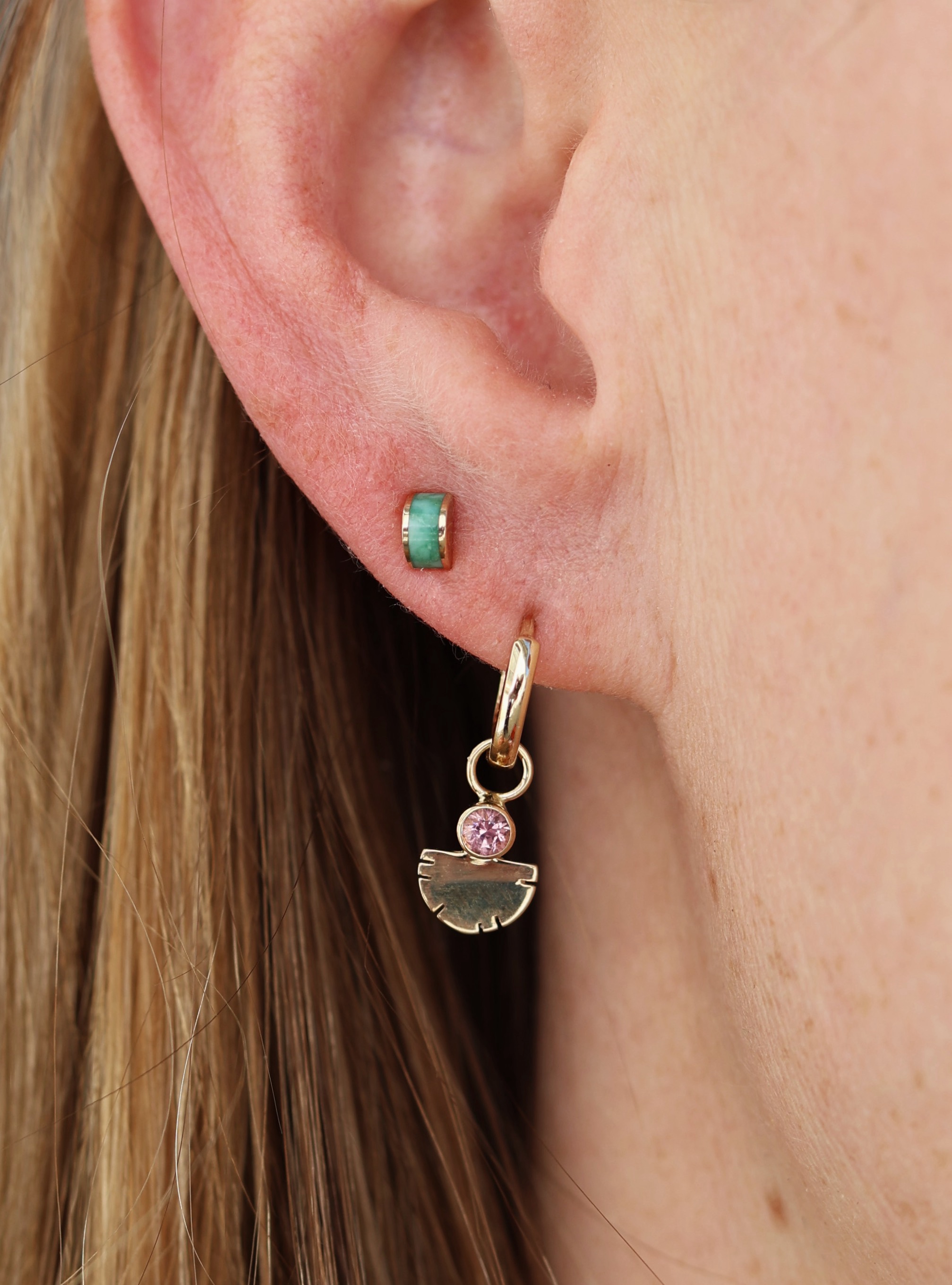 Pink Tourmaline from California set in 14k yellow gold charms.