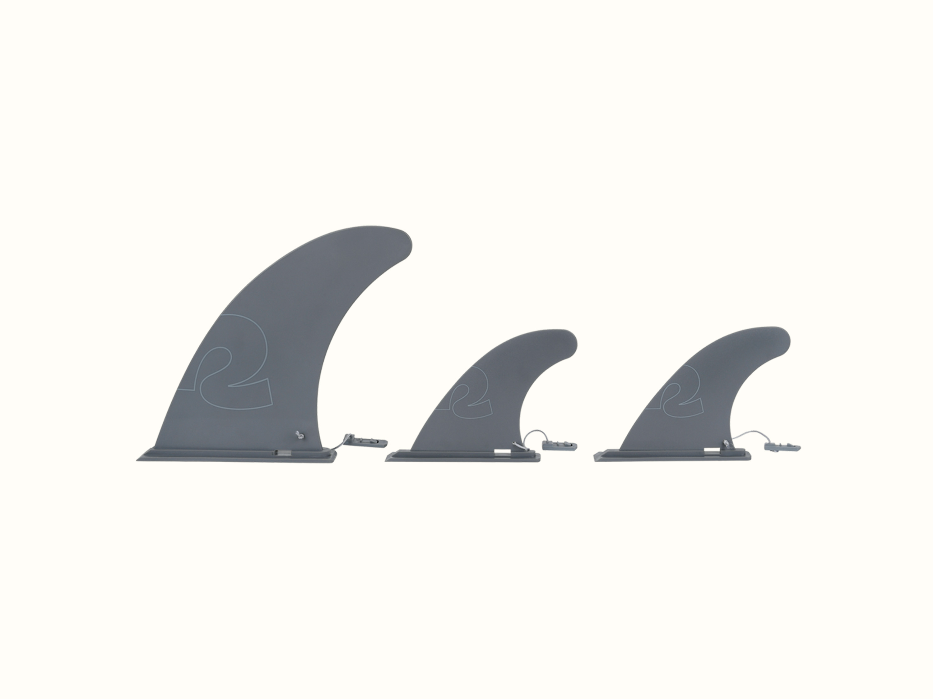 Three gray isup fins on a white background.