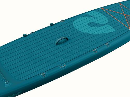 A blue Weekender Tour XL Inflatable Paddle Board's deckpad with center handle on a white background.