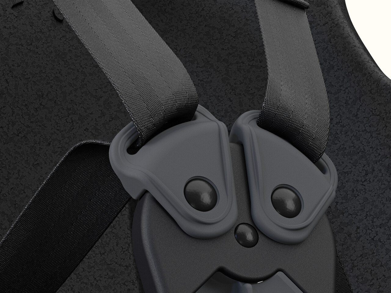 A close-up of the Thule Yepp Nexxt 2 Maxi Child Bike Seat's safety harness and buckle.