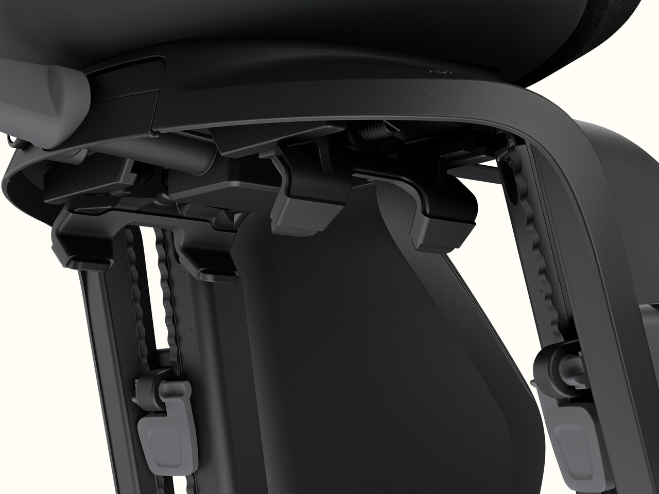 A close-up of the Thule Yepp Nexxt 2 Maxi Child Bike Seat's rack mount system.