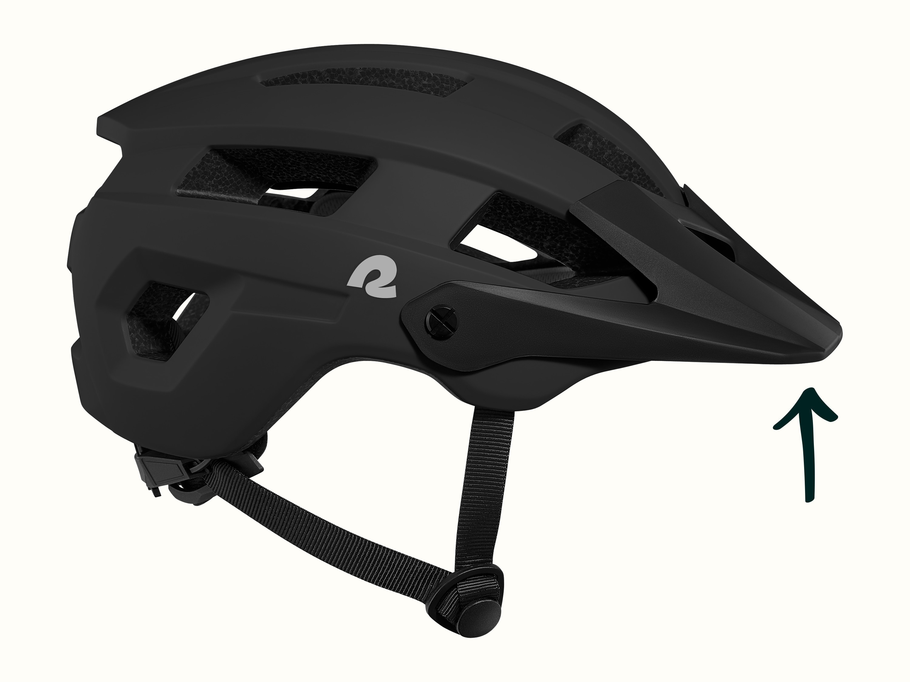 A black kids mountain biking helmet with an adjustable, removeable visor.