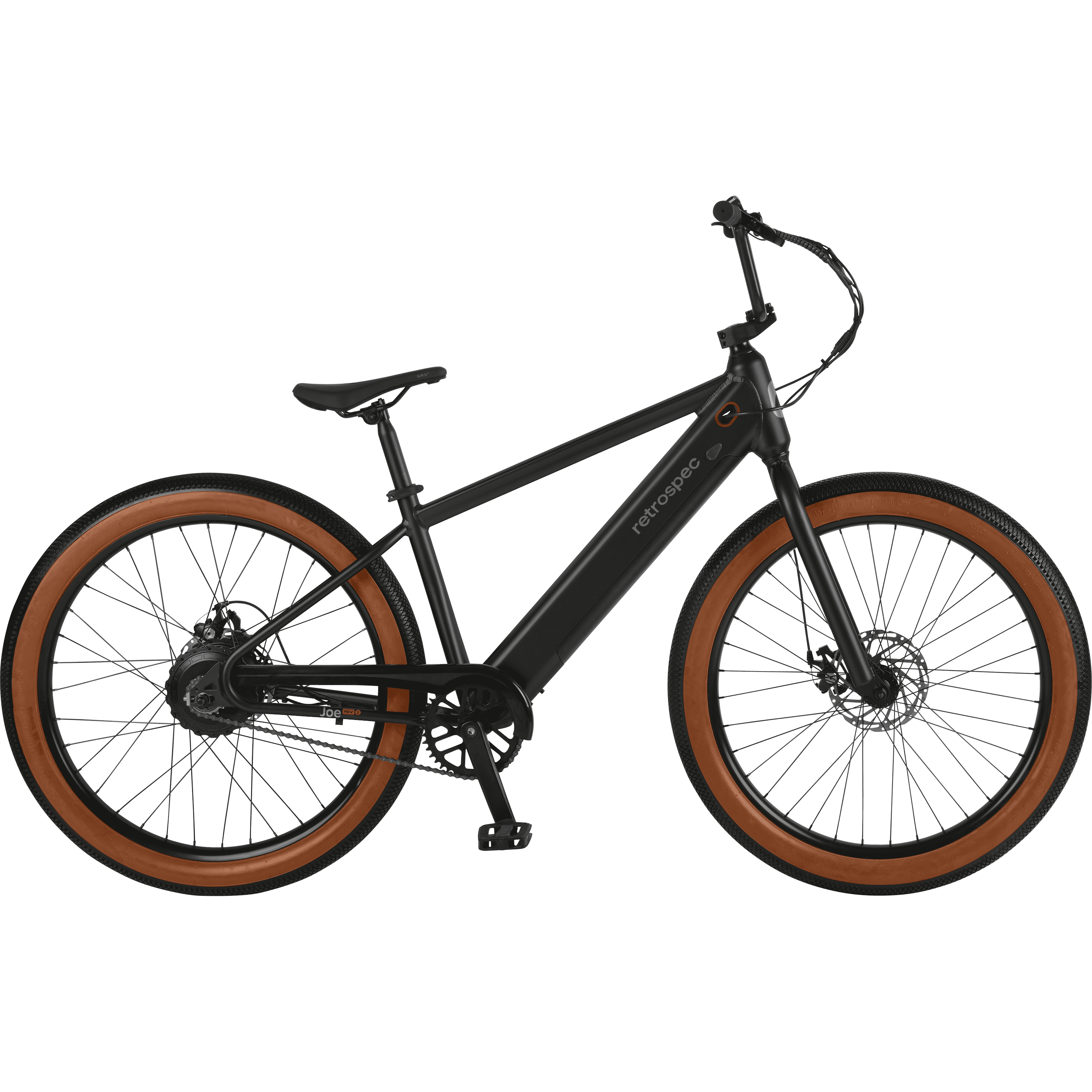 A black Joe Rev 2 BMX electric bike with no background.