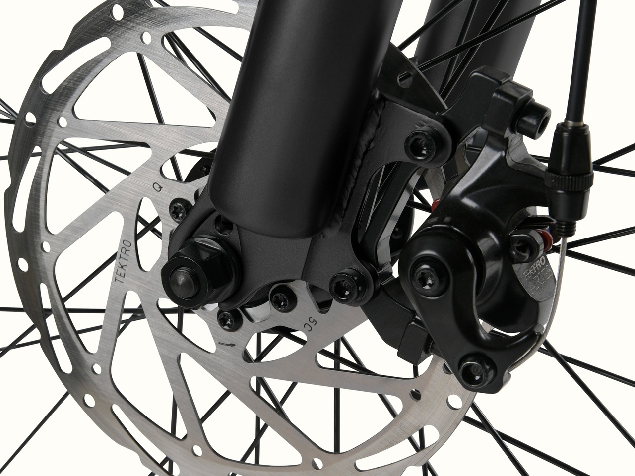 A close-up of the Joe Rev 2 BMX Electric Bike's disc brake.