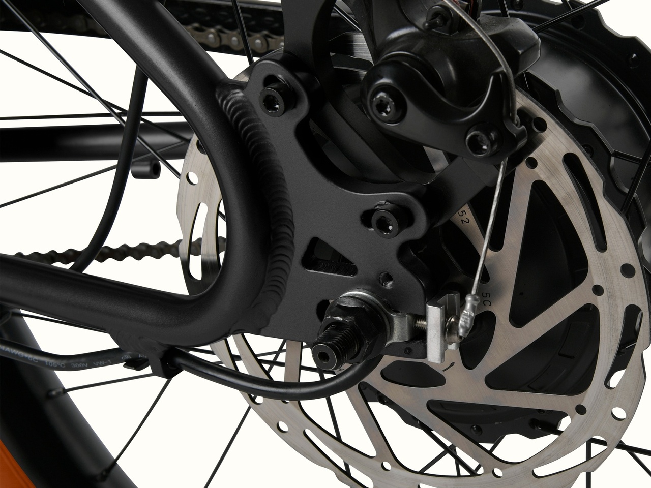 Close-up of the Joe Rev 2 BMX EBike's rear wheel removal system.