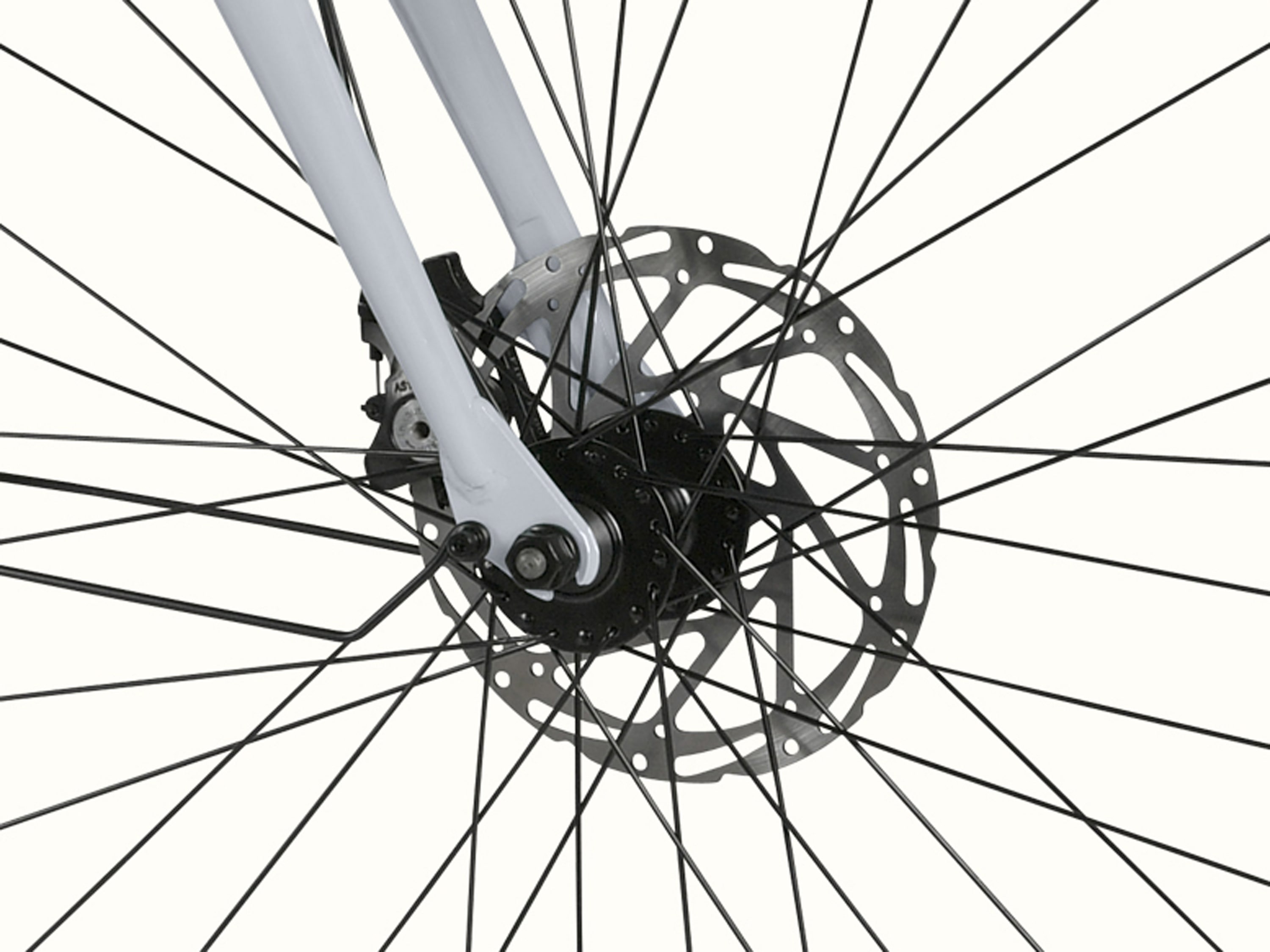 Close-up of the mechanical disc brakes.