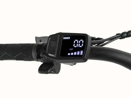 A close-up of the handlebar showcasing the compact display and controls.