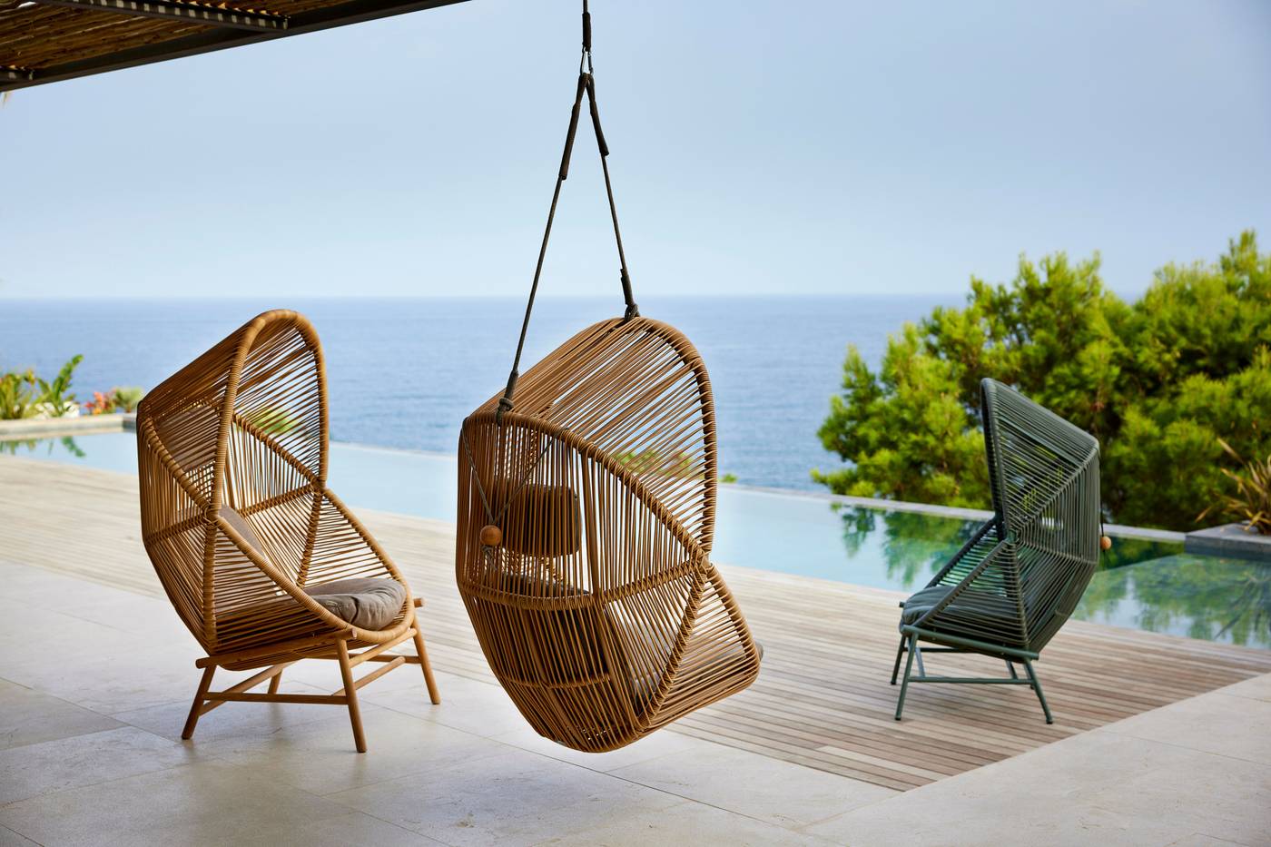 Hive Hanging Chair - Natural with Taupe Cushions