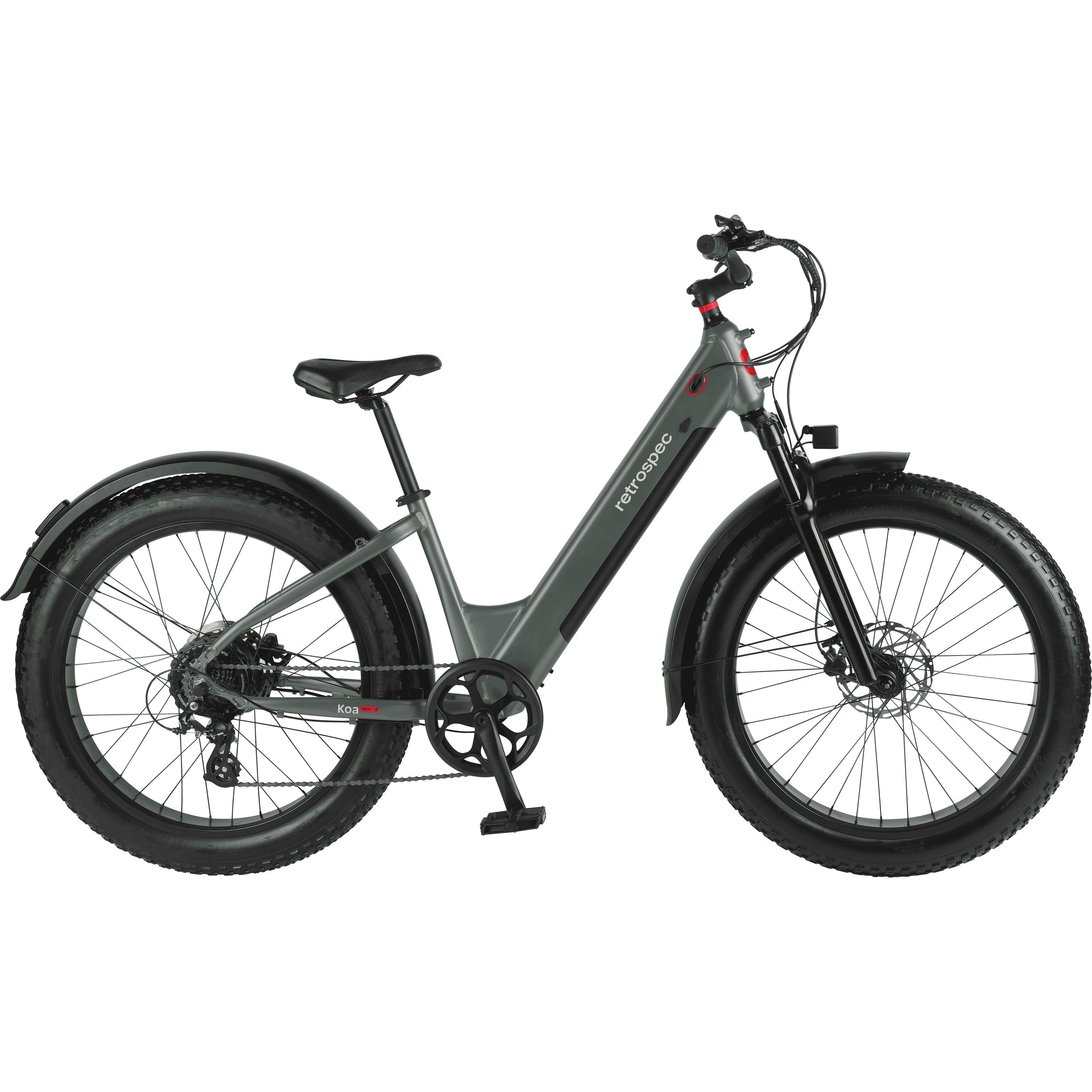 Koa Rev 3 Step Through Fat Tire Electric Bike in Matte Clover with no background.